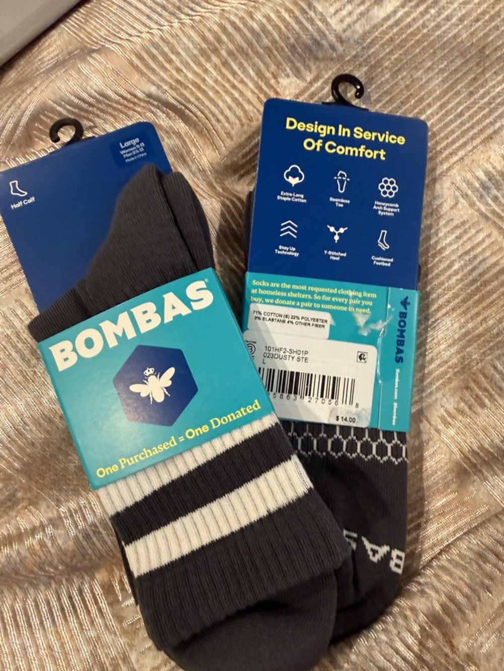 Bombas Crew Athletic Socks - Charcoal Gray with White Stripes 2 packs